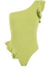 Clube Bossa Ruffle-trimmed One-shoulder Swimsuit In Green