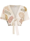 Amir Slama Palm Leaf Print Crop Top In Neutrals