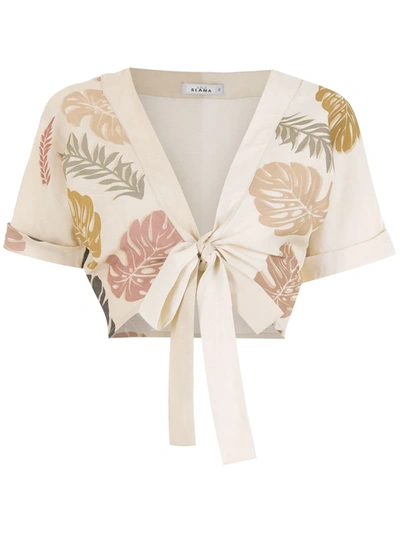 Amir Slama Palm Leaf Print Crop Top In Neutrals