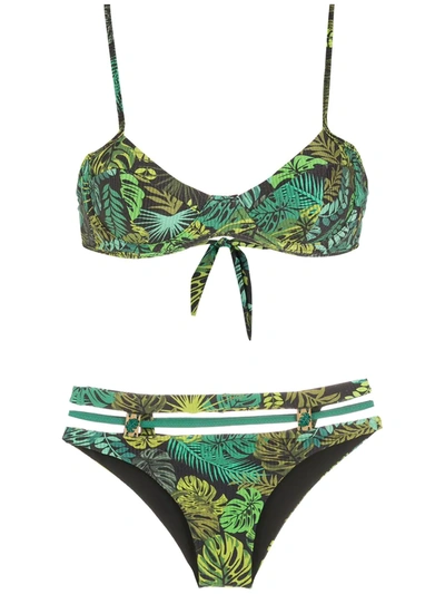 Amir Slama Tropical Print High Waisted Bikini In Green