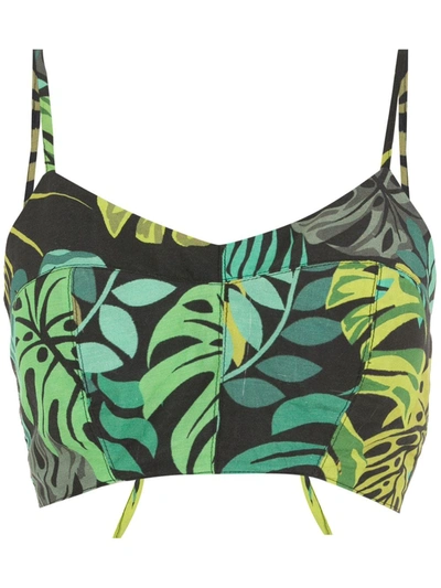 Amir Slama Tropical Print Cropped Top In Green