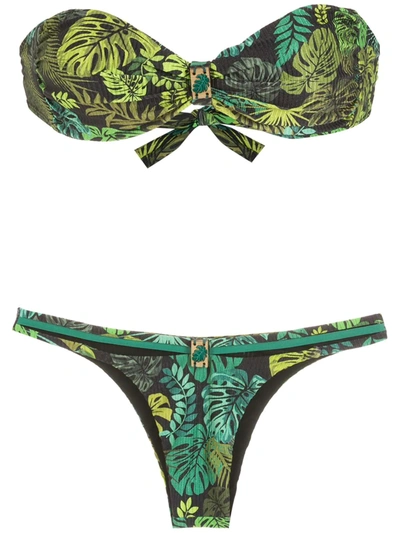 Amir Slama Tropical Print Strapless Bikini In Green