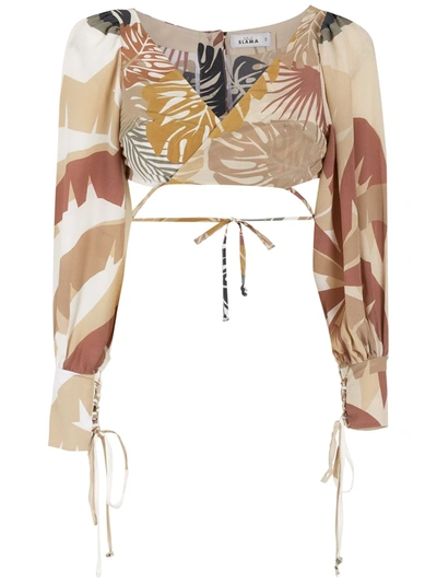 Amir Slama Tropical Print Cropped Wrap Blouse In Neutrals