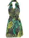 Amir Slama Leaf Print Dress In Green