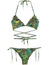 Amir Slama Tropical Print Tie Around Bikini In Green