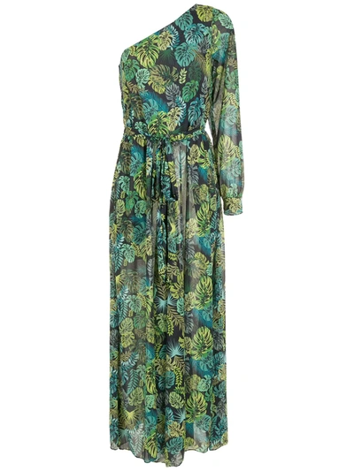 Amir Slama Tropical Print One Shoulder Jumpsuit In Green