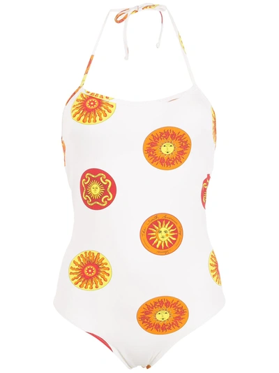 Amir Slama Sun Print Swimsuit In White