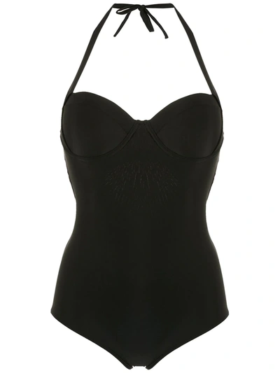 Amir Slama Neck Tie Swimsuit In Black