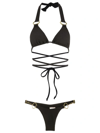 Amir Slama Ribbed Tie Around Bikini In Black