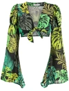 Amir Slama Tropical Print Cropped Tie Blouse In Green