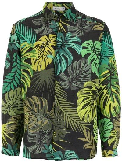 Amir Slama Leaf Print Shirt In Black