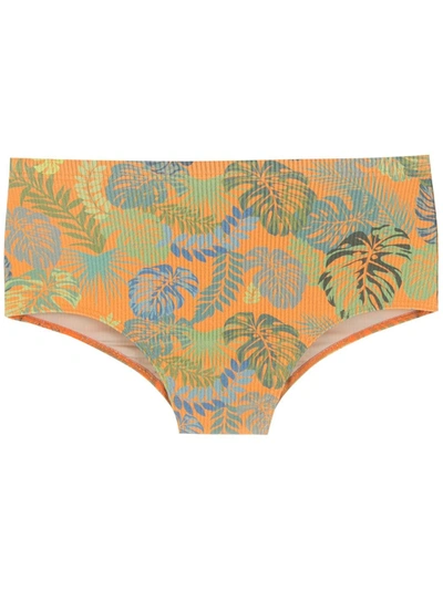 Amir Slama Leaf Print Swim Briefs In Orange