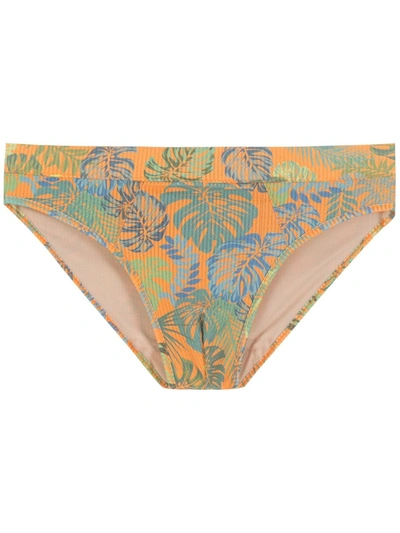 Amir Slama Leaf Print Swim Briefs In Orange