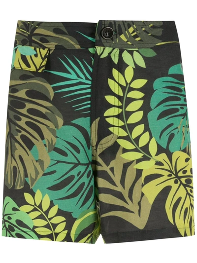 Amir Slama Leaf Print Shorts In Black