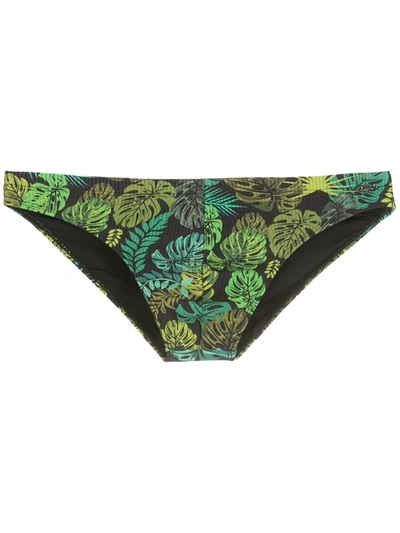 Amir Slama Leaf Print Swim Briefs In Black