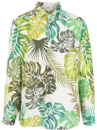 Amir Slama Leaf Print Shirt In White