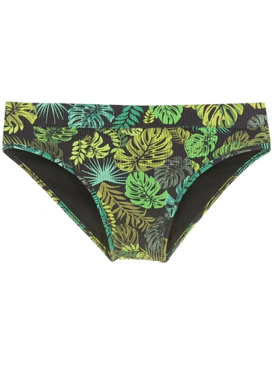 Amir Slama Leaf Print Swim Briefs In Black