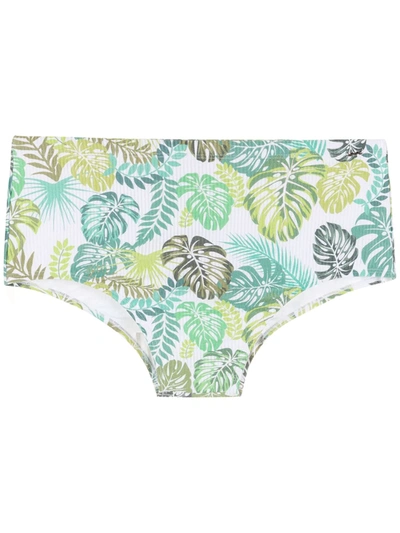 Amir Slama Leaf Print Swim Briefs In White