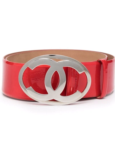 Pre-owned Chanel 2000s Cc Oval Buckle Leather Belt In Red