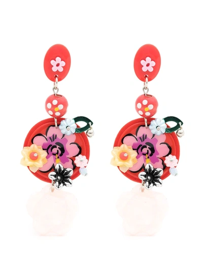 Amir Slama Floral-print Drop Earrings In Red