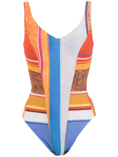 Amir Slama Striped Open-back Swimsuit In Orange