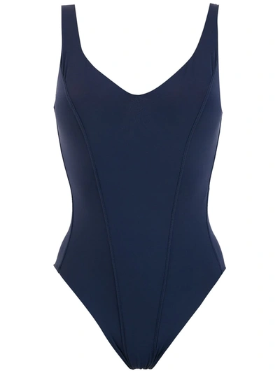 Amir Slama V-neck Open-back Swimsuit In Blue