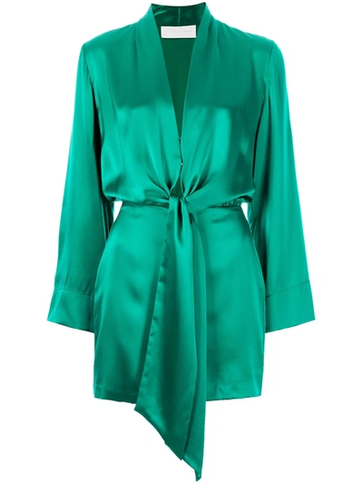Michelle Mason Tie-front Silk Satin Minidress In Green