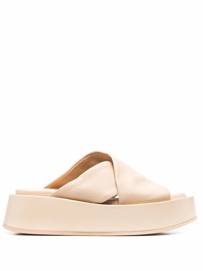 Marsèll Beige Piattaforma Leather Flatform Sandals In Neutrals