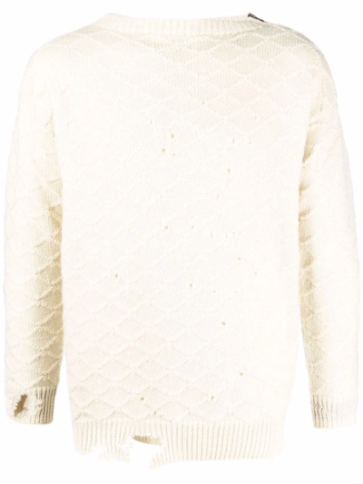 Maison Margiela Distressed-effect Wool Jumper In White