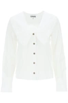 Ganni + Net Sustain Ruffled Organic Cotton-poplin Blouse In Bianco