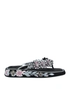 ROGER VIVIER ROGER VIVIER WOMAN THONG SANDAL BLACK SIZE 8 TEXTILE FIBERS, SOFT LEATHER