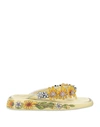 ROGER VIVIER ROGER VIVIER WOMAN THONG SANDAL LIGHT YELLOW SIZE 8 TEXTILE FIBERS, SOFT LEATHER