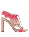 Santoni Multicolor Suede Fringe Lace Up Ankle Wrap Sandals In Red