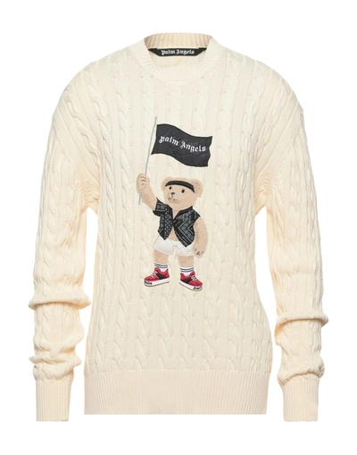 Palm Angels Pirate Bear Cable Knit Sweater, Beige And White In
