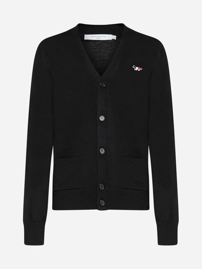 Maison Kitsuné Tricolor Fox-patch Wool Cardigan In Black