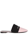 Givenchy 4g Flat Mules In Blush Pink And Black Box Leather In Multi