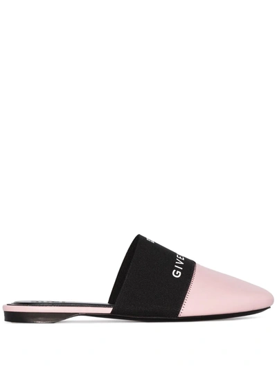 Givenchy 4g Flat Mules In Blush Pink And Black Box Leather In Multi