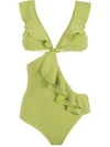 Clube Bossa Ruffled Cut-out Swimsuit In Green