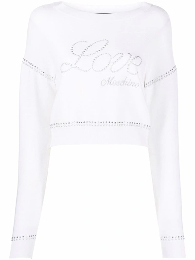 Love Moschino Embroidered Logo Cotton Sweater In White