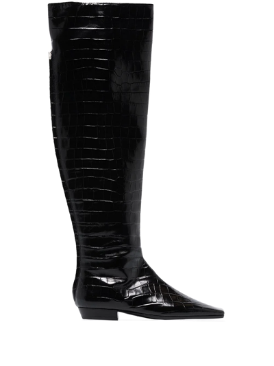 Totême Crocodile-effect Knee-high Boots In Black