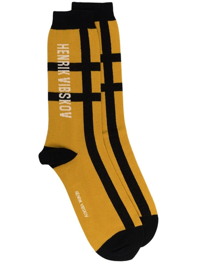 Henrik Vibskov Checked Two-tone Socks In Yellow