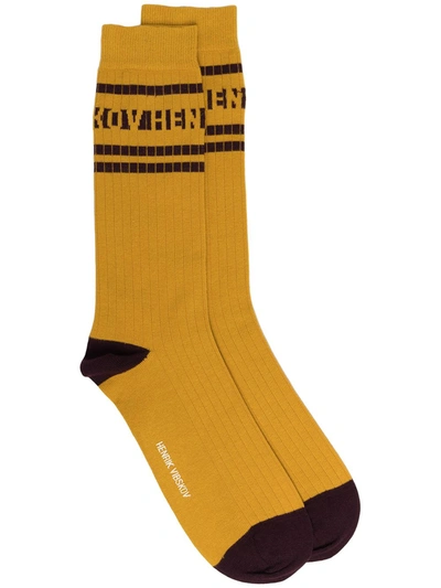 Henrik Vibskov Ribbed Logo-print Socks In Yellow