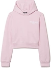 Balmain Kids' Logo Stripe Trim Crop Hoodie In Pink