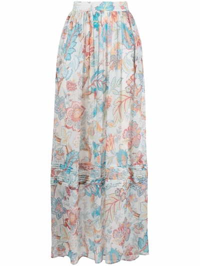 Etro Floral-print Pleated Silk Maxi Skirt In Multicolore