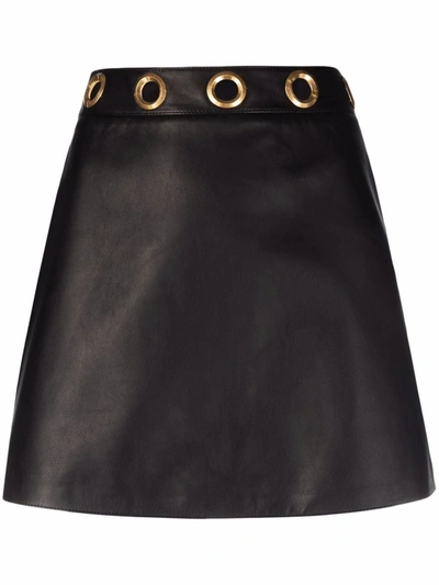 Etro Eyelet Detail Leather Mini Skirt In Schwarz