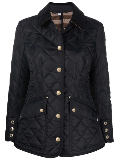 Burberry Corduroy-collar Diamond-quilted Barn Jacket In Black