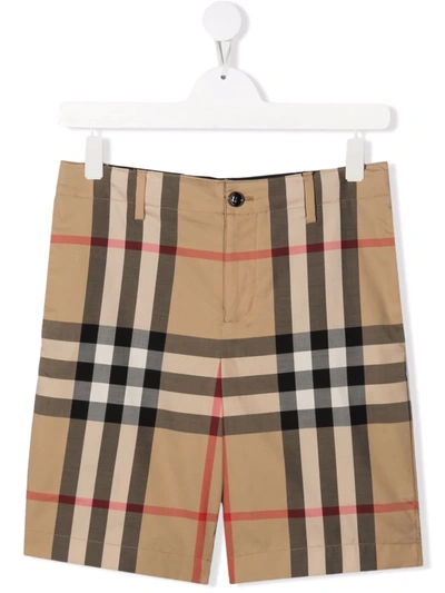 Burberry Kids' Check Stretch-cotton Tailored Shorts In Archive Beige