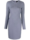 Givenchy Monogram-embossed Round-neck Stretch-knit Mini Dress In Blue