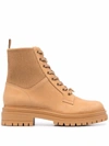 Gianvito Rossi Ribbed-panel Lace-up Boots In Neutrals
