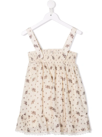 Bytimo Kids' Floral-print Sleeveless Dress In Neutrals